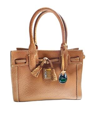 Vintage Dooney & Bourke East West Tassel Tote Caramel Pebbled Leather Mini Bag